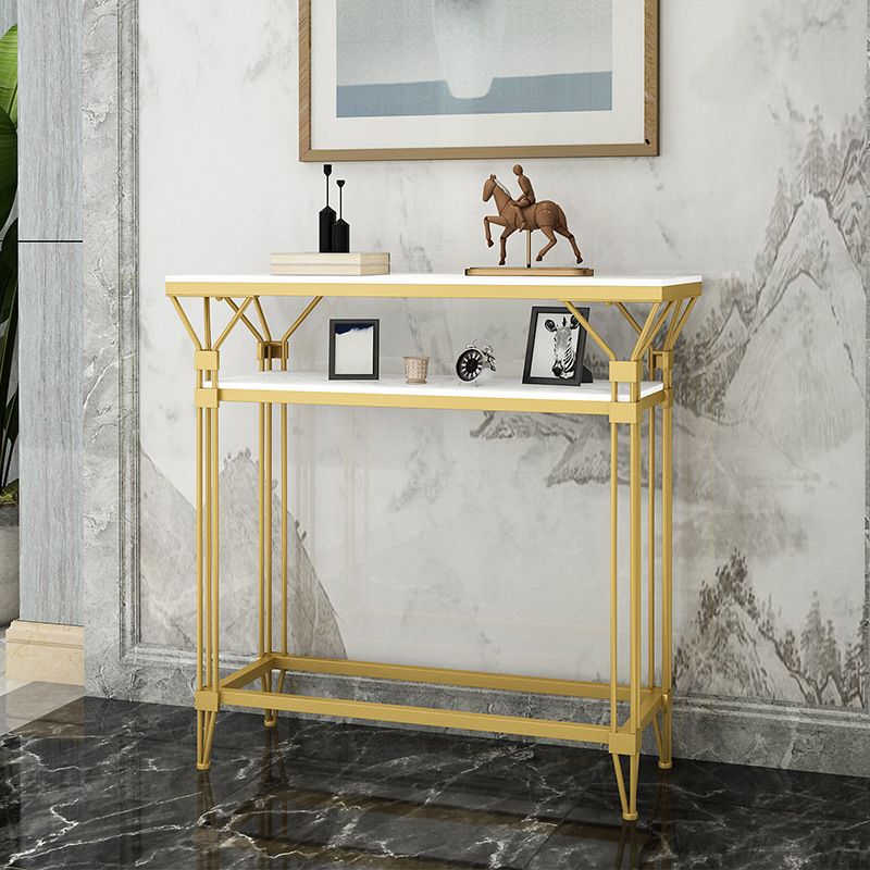 Contemporary Marble Console Sofa Table Rectangle Frame End Table for Hall