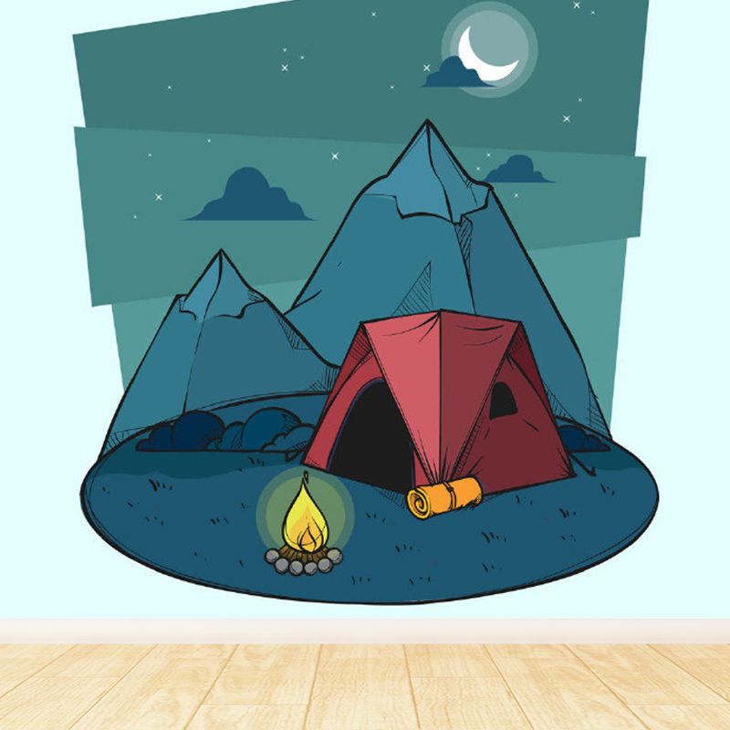 Cartoon Camping View Mural Children's Art Decorative Kids Room Wall Art, Personalize