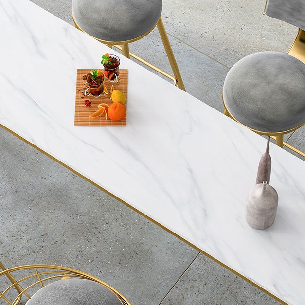 Glam Style White Bar Table in Faux Marble and Metal Bar Table for Restaurant