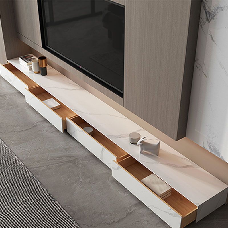 White Stone TV Stand Contemporary Simple TV Console with Drawers