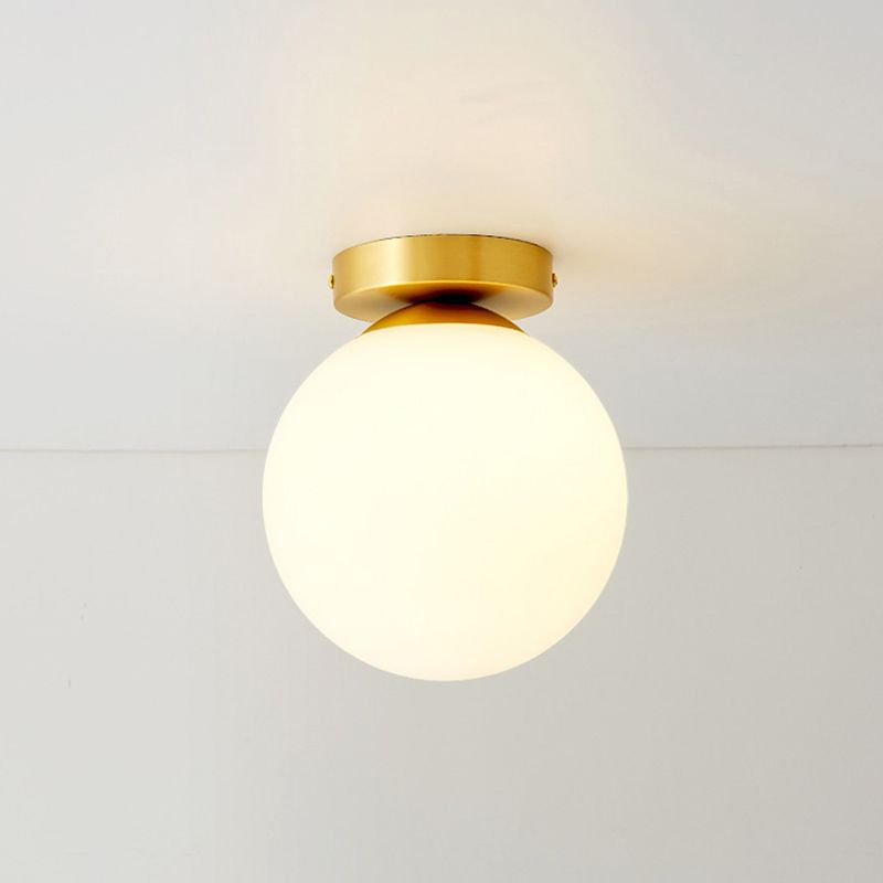 Aisle Flush Mount Lighting Simplistic White Flush Ceiling Light Fixture with Globe Glass Shade