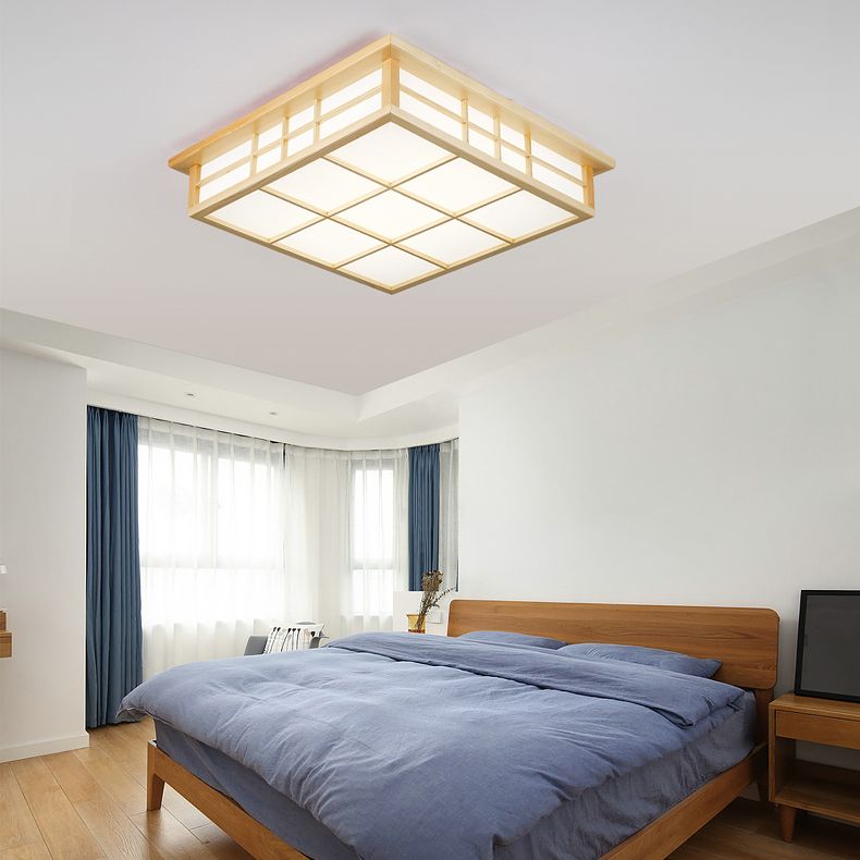 Simple Style Flush Mount Square LED Ceiling Light with Wood for Bedroom