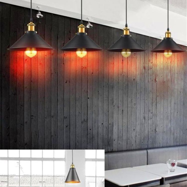 Black 1 Light Pendant Light Industrial Retro Tapered Shade Metal Hanging Lamp  for Dining Room