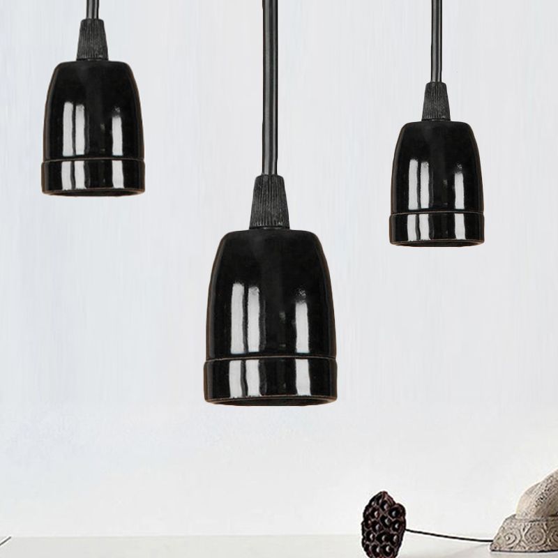 1 Head Mini Hanging Pendant Light with Adjustable Cord Retro Style Black/Red Ceramic Ceiling Hanging Light