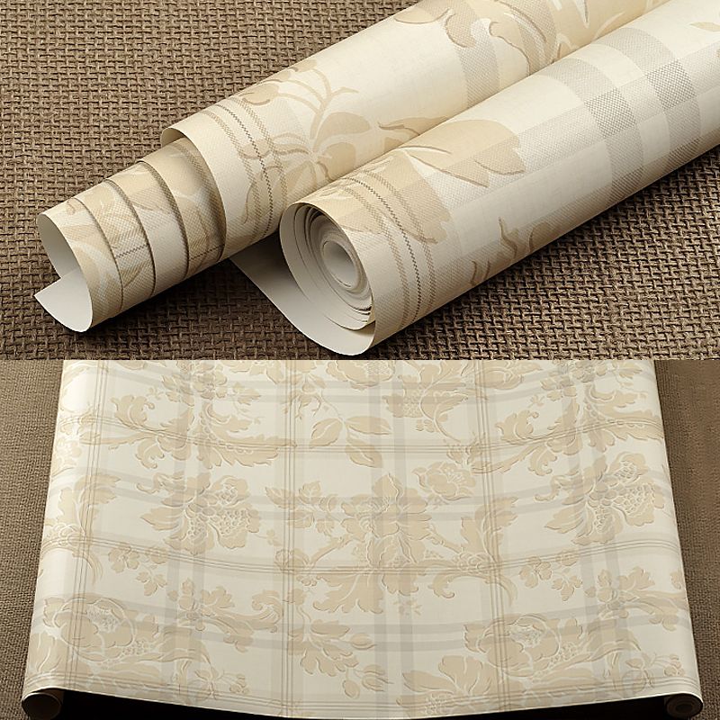 Jacquard Checkered Wallpaper Roll Retro Style Paper Embossing Wall Art in Pastel Color