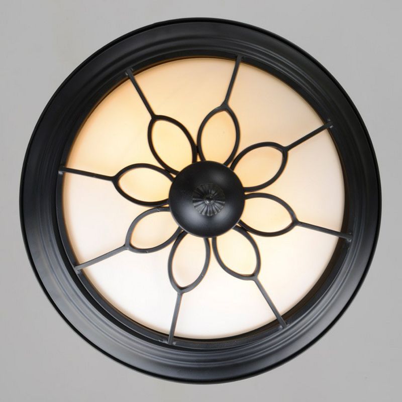 2 Bulbs Flush Mount Lighting Retro Floral Iron Flush Mount Ceiling Light with Bowl Opal Glass Shade in Black