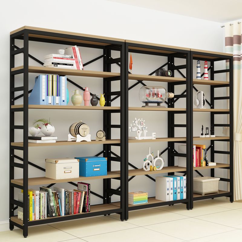 Modern Style Bookshelf Black Metal Frame Open Back Bookcase for Office