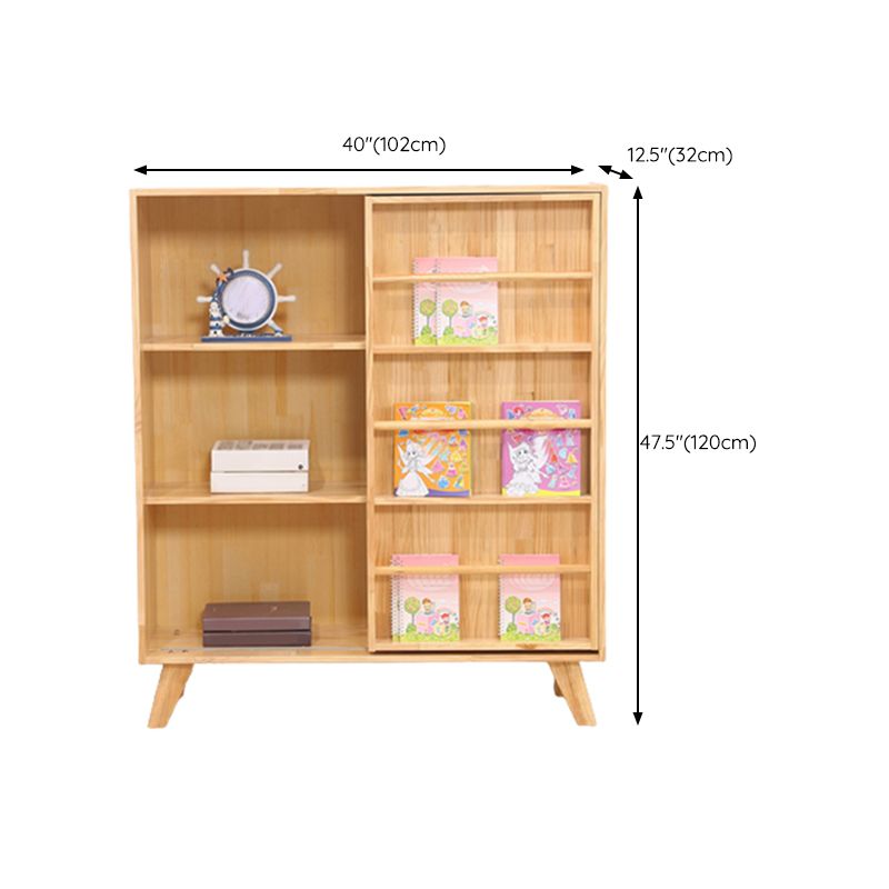 Wooden Standard Bookcase Natural Modern Closed Back Bookshelf with Doors