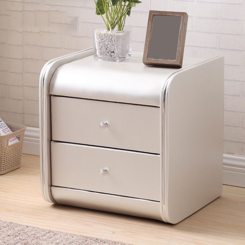 Rectangular 2 Drawers Nightstand Contemporary 18.9" H Night Table