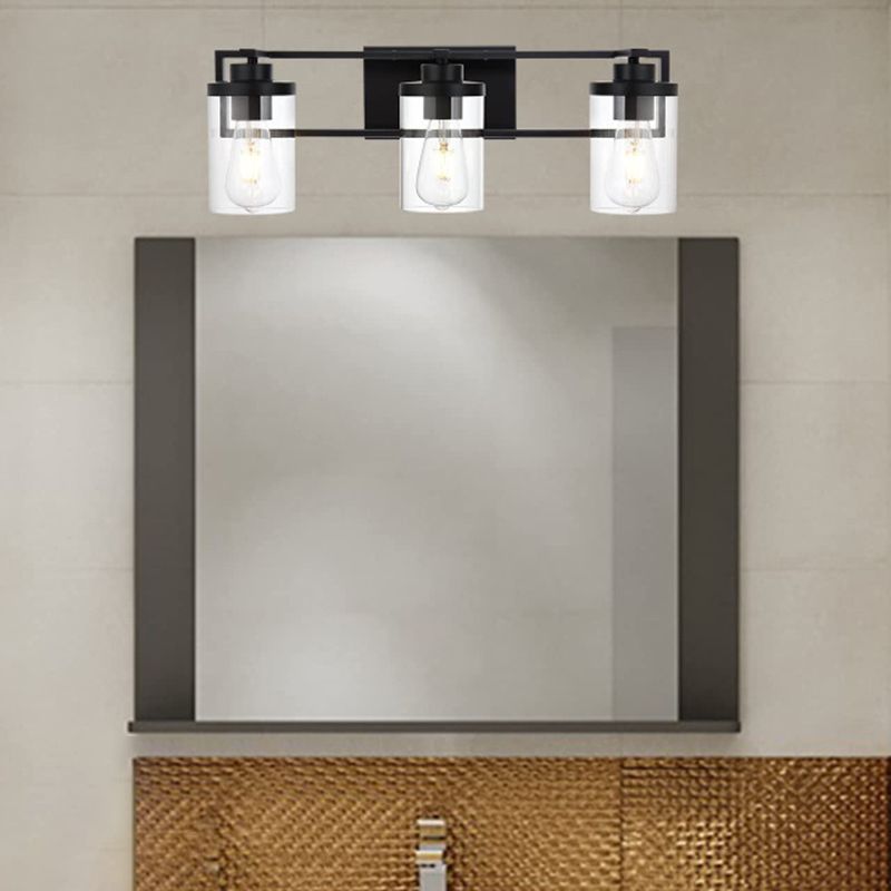 3 - Light Traditional Vanity Light in Black and Clear Bathroom Vanity Lighting