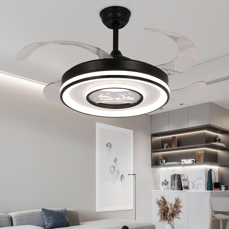 Dark Black LED Fan Ceiling Light Iron and Acrylic Modern Ceiling Fan Lighting