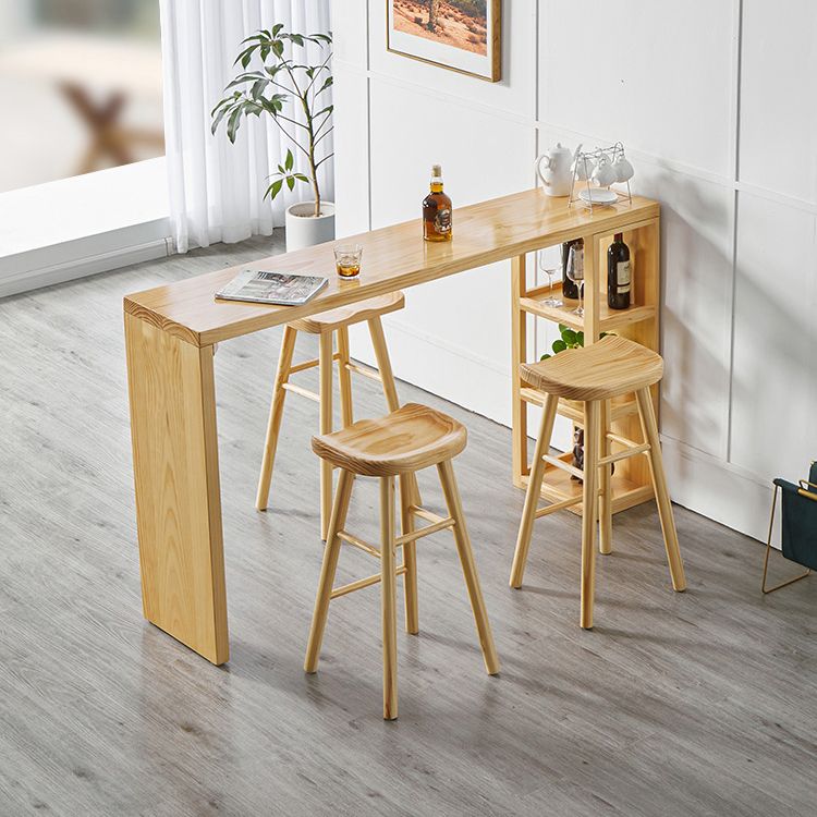 Modern Beige Wood Bar Dining Table Rectangle Indoor Bistro Table with Shelf