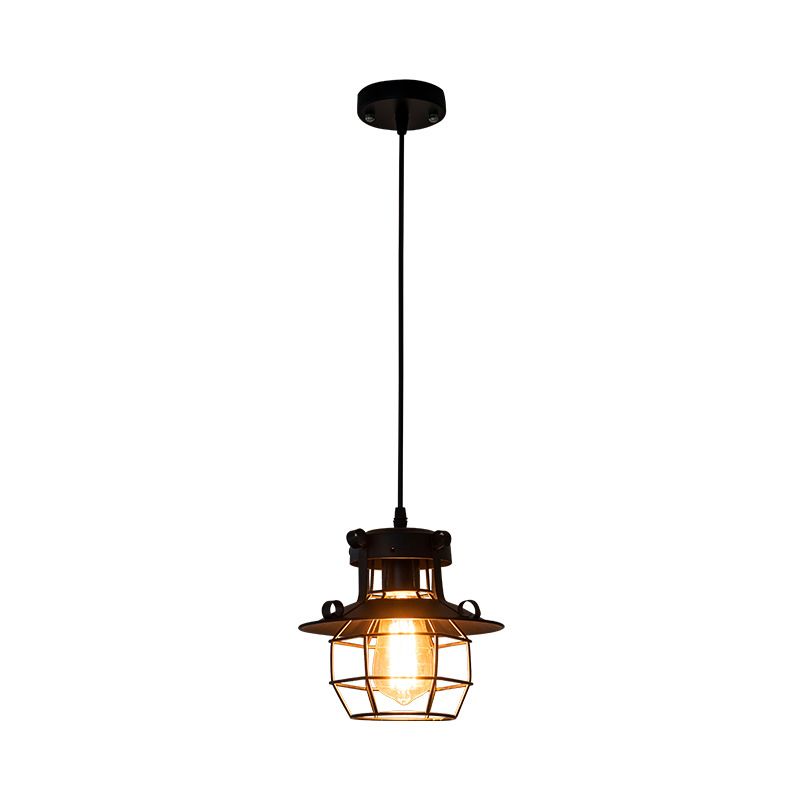 Black Metal 1 Light Light Light Light Indsutrial Retro Filo Cage Hanging Lampada per il ristorante