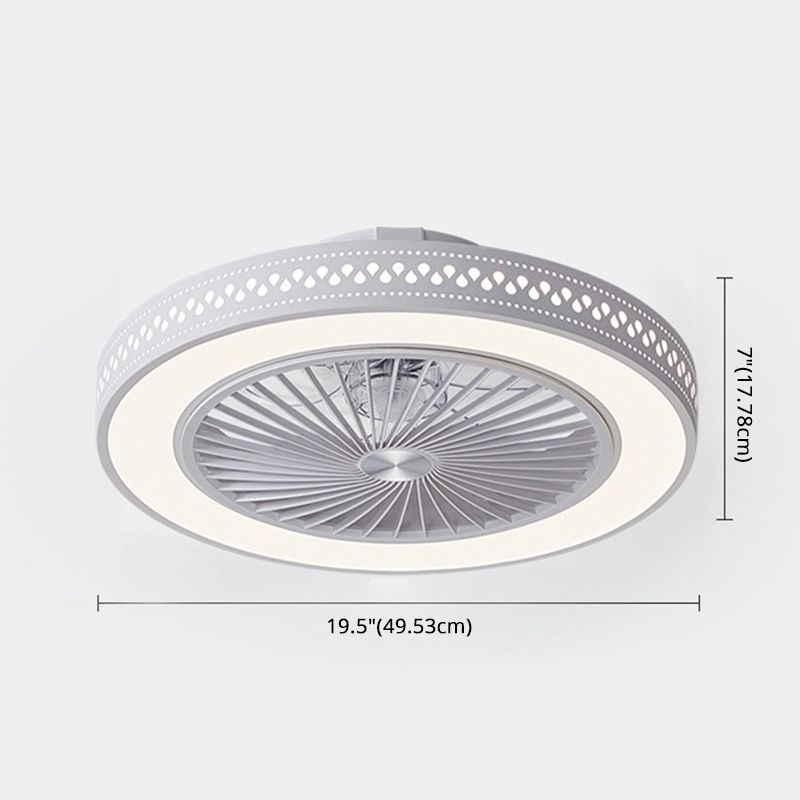 White Hollowed-out Fan Lamp Fixture Modern LED Metal Semi Flush Light for Bedroom