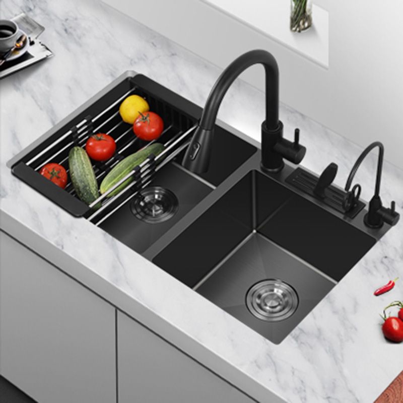 Modern Style Kitchen Sink Stainless Steel Dirt Resistant 2 Holes Drop-In Kitchen Sink