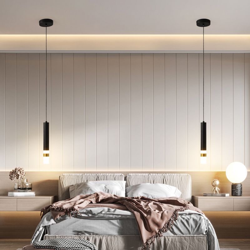 Modern Style Metal Pendant Light Cylinder Shape Hanging Pendant for Bedroom