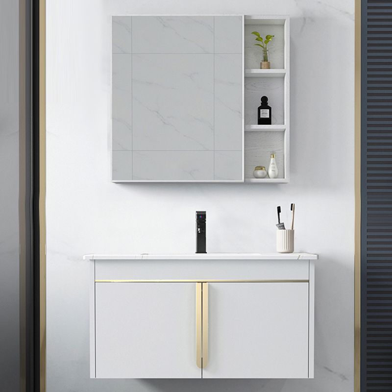 Modern Wall-Mounted Bathroom Sink Vanity Stainless Steel Vanity with Soft Close Door