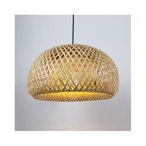 Hand Woven Hanging Light Countryside Rattan 7"/7.5" W 1 Bulb Beige Pendant Lamp with Dome Shade for Dining Room