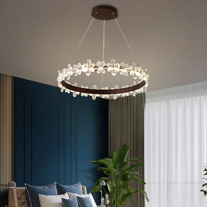 Modern Circular Pendant Chandelier Crystal Hanging Lamp