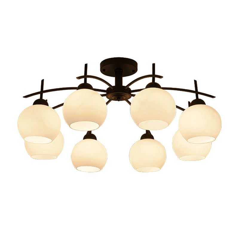 Modern Semi Flush Mount Light Simple Ceiling Lamp with Glass Shade for Drawing Room