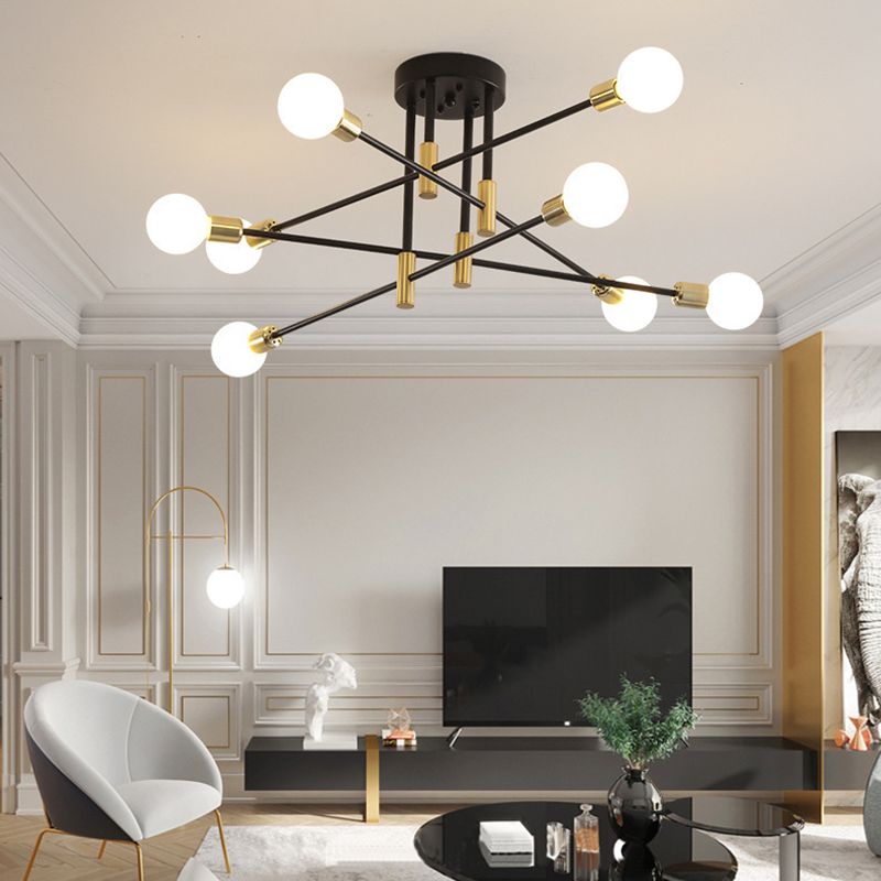 Bare Bulb Industrial Retro Semi Flush Mount Sputnik Metal Ceiling Light for Interior Spaces