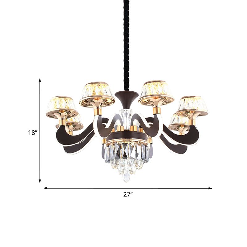 Black 6 Lights Ceiling Chandelier Modernist Metal Gooseneck Arm LED Crystal Hanging Pendant