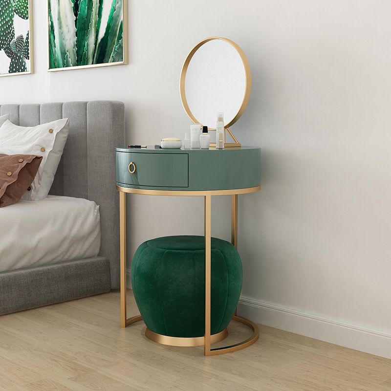 Glam Style 1- Drawer Wood Makeup Table Vanity Stool in Green