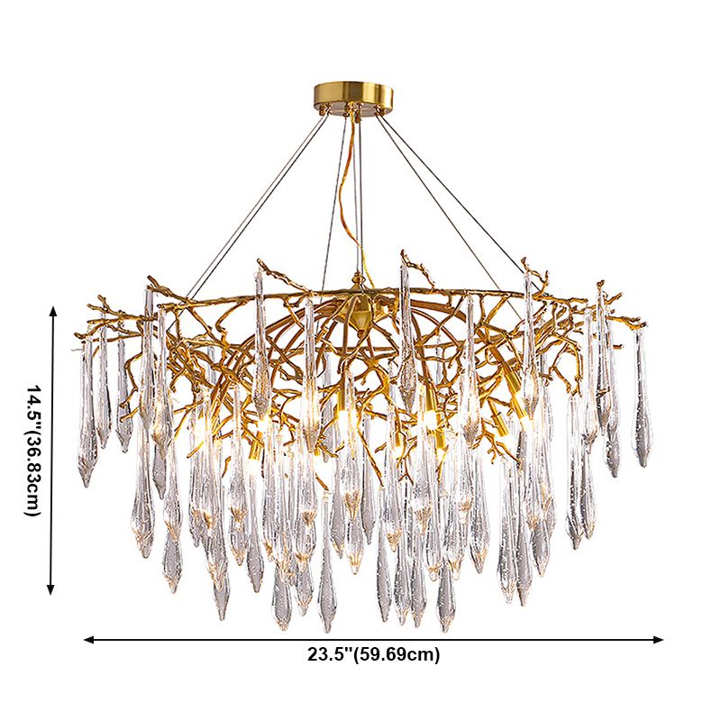Moderne luxe traan hanglamp lichtglas binnen kroonluchter in goud