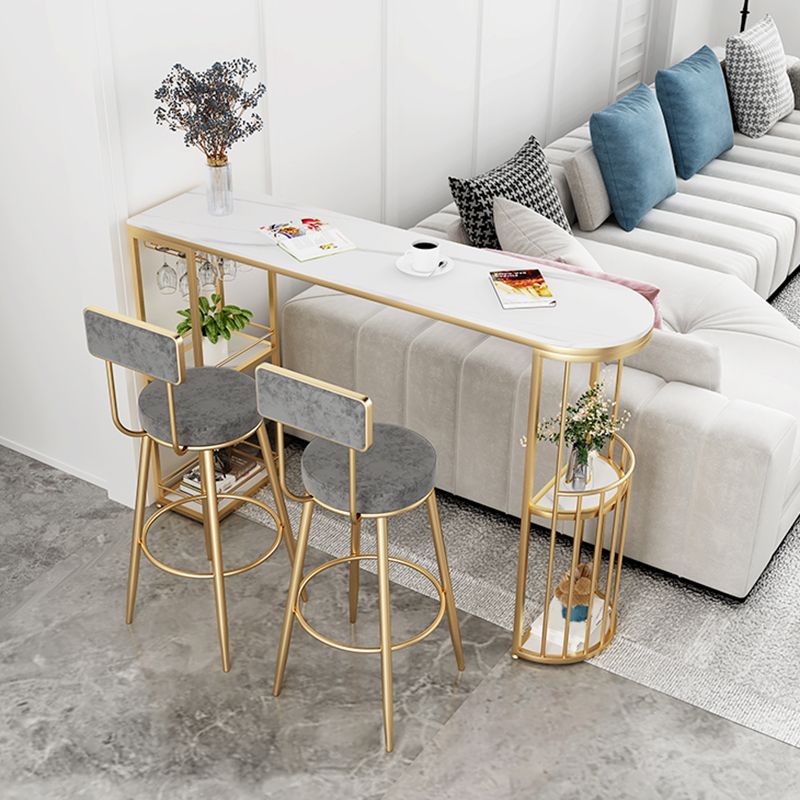 White Stone Top Free Form Bar Table with Metal Frame for Home