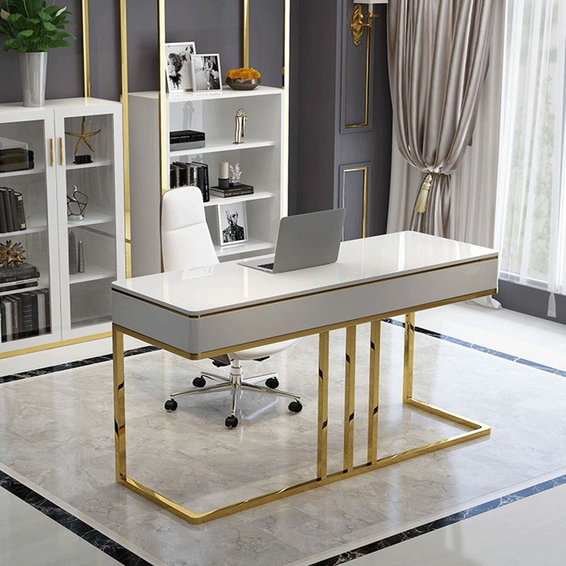 Glam Style 1-drawer Office Desk Metal Base Writing Desk for Office