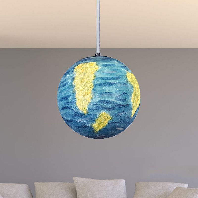 1 Light Dining Room Pendant Lamp Creative Yellow/Orange/Blue Suspended Lighting Fixture with Planet Resin Shade