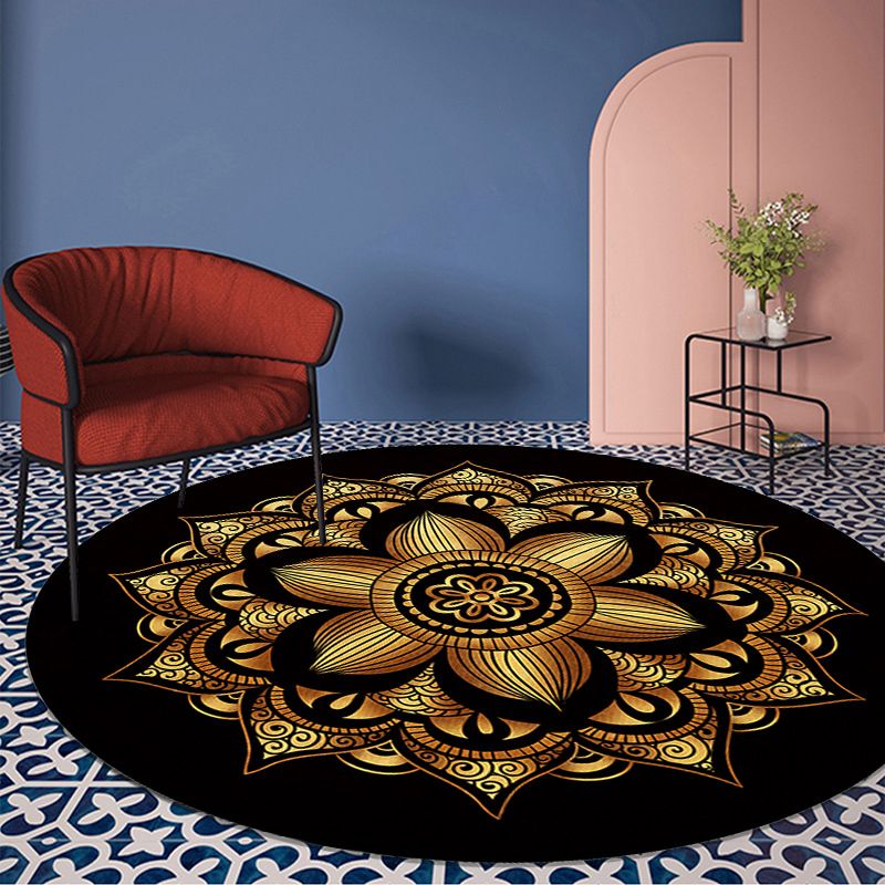 Gold Floral Printed Rug luxury Moroccan Carpet Polyester Stain Resistant Carpet for Home Decor