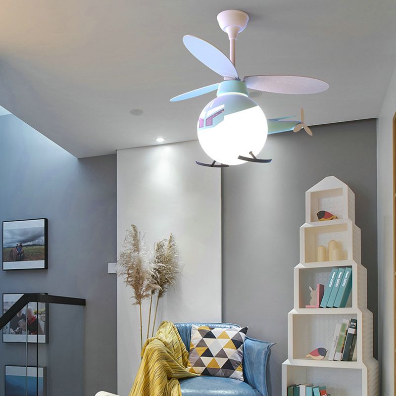 Children Ceiling Fan Light LED Ceiling Mount Lamp with Wood for Living Room