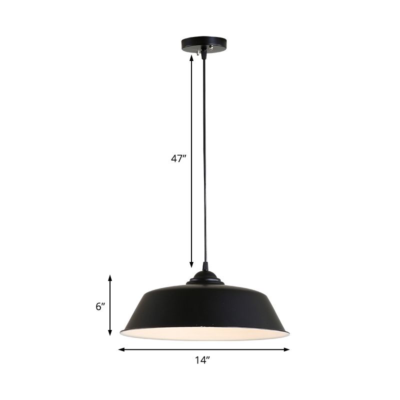 Metallic Black Finish Ceiling Lamp Barn Shade 1 Head Retro Industrial Hanging Pendant Light for Restaurant, 10"/14" Wide