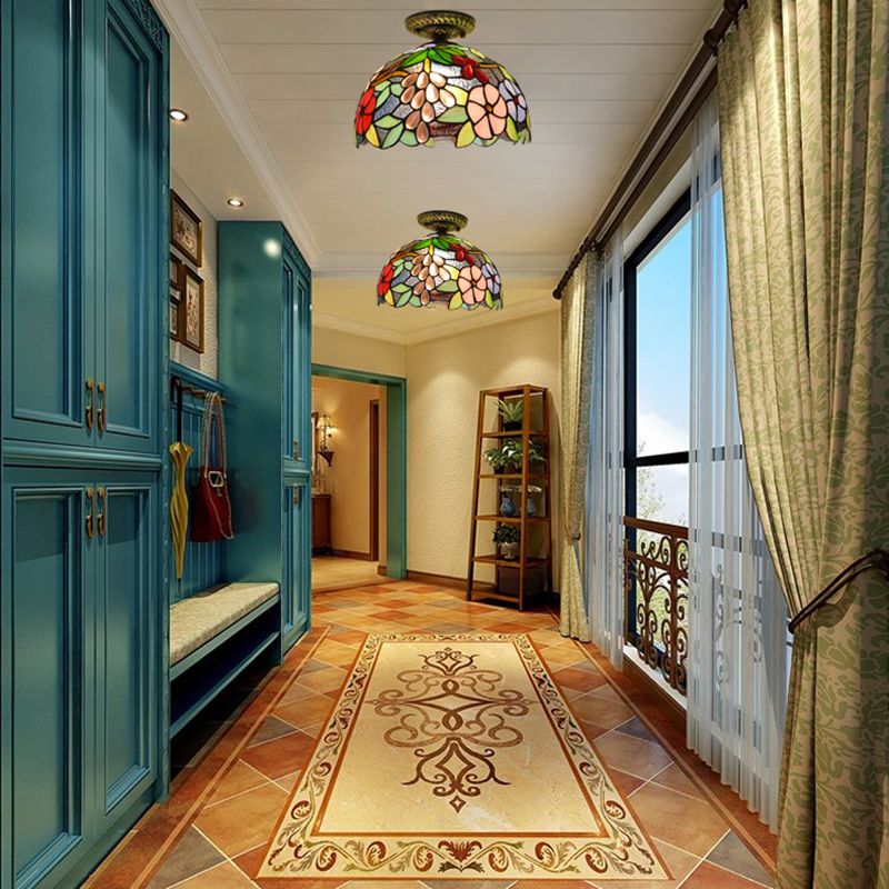 1 Light Bowl Ceiling Lamp Tiffany Style Glass Ceiling Lighting for Living Room