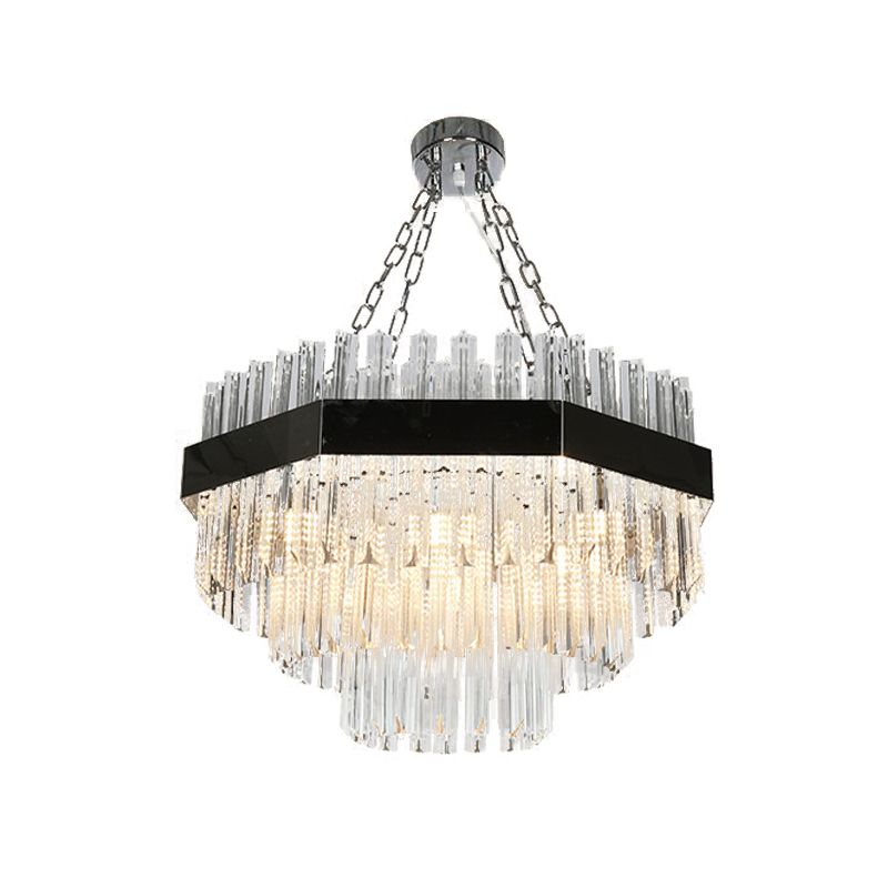 Layered Chandelier Lighting Modern Beveled Crystal 10 Bulbs Suspension Pendant Light in Silver