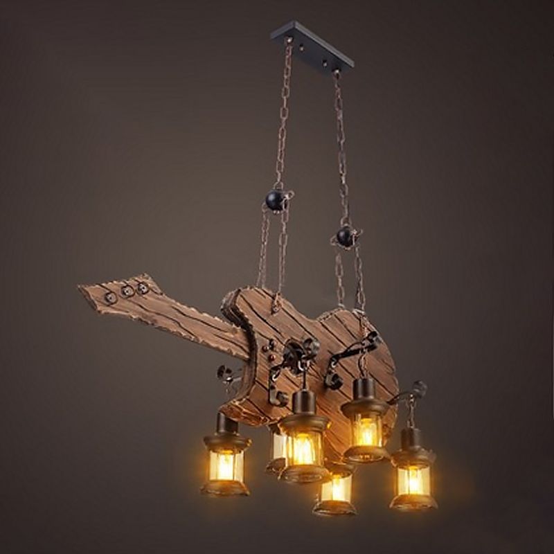 Industrial Wood Hanging Chandelier 6-Light Ceiling Hanging Light Fixture for Bar