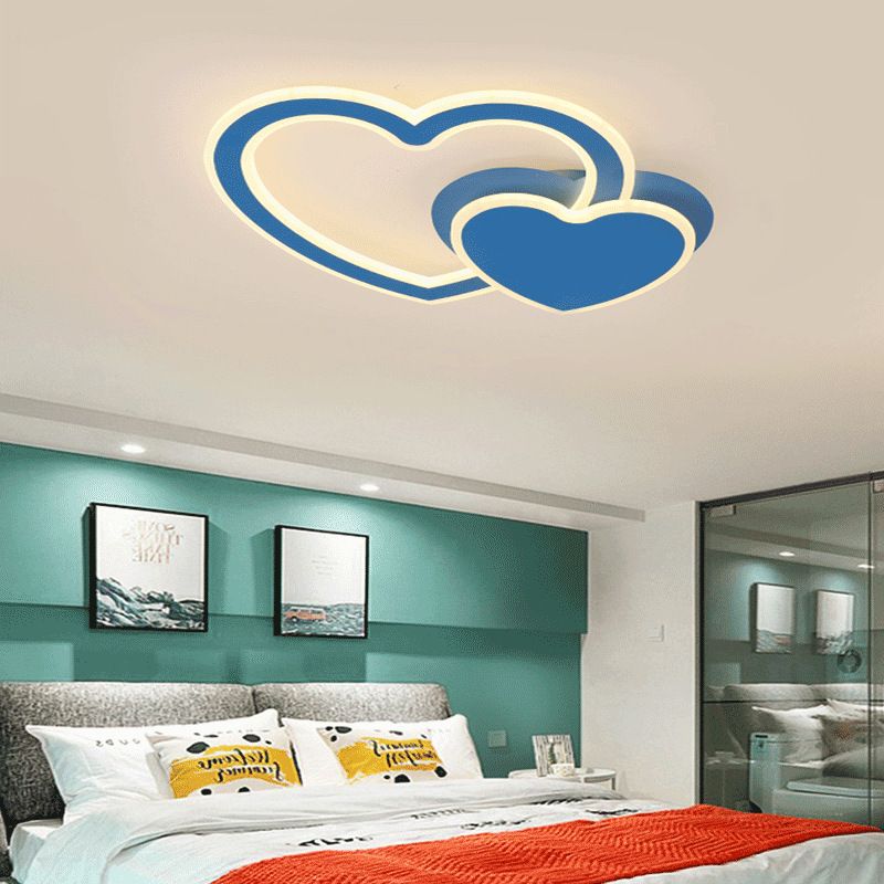 Kids Undertint LED Flush Ceiling Light Double Loving-Heart Acrylic Ceiling Lamp for Kid Bedroom