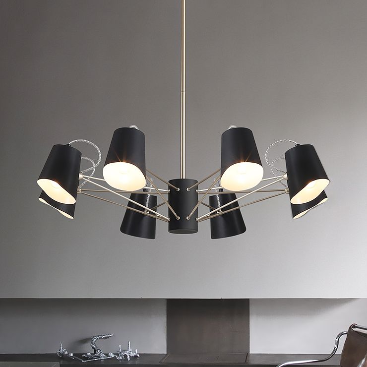 3/6/8 Lights Bucket Chandelier Light Contemporary Metal Black Pendant Light Fixture for Living Room