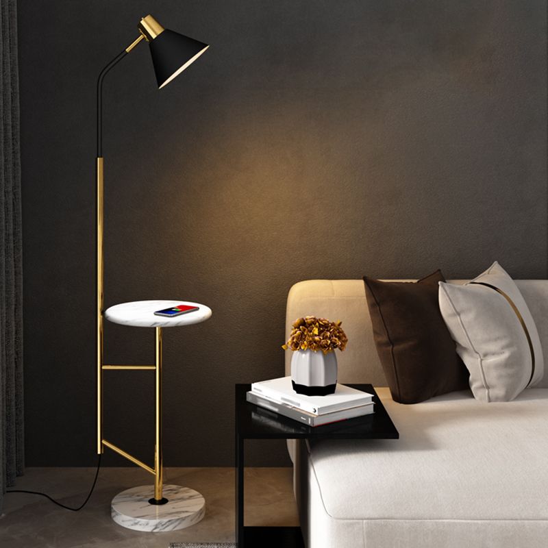 Cone Shade Living Room Task Floor Lamp Nordic Metal 1 Head Floor Light with Marble Tray