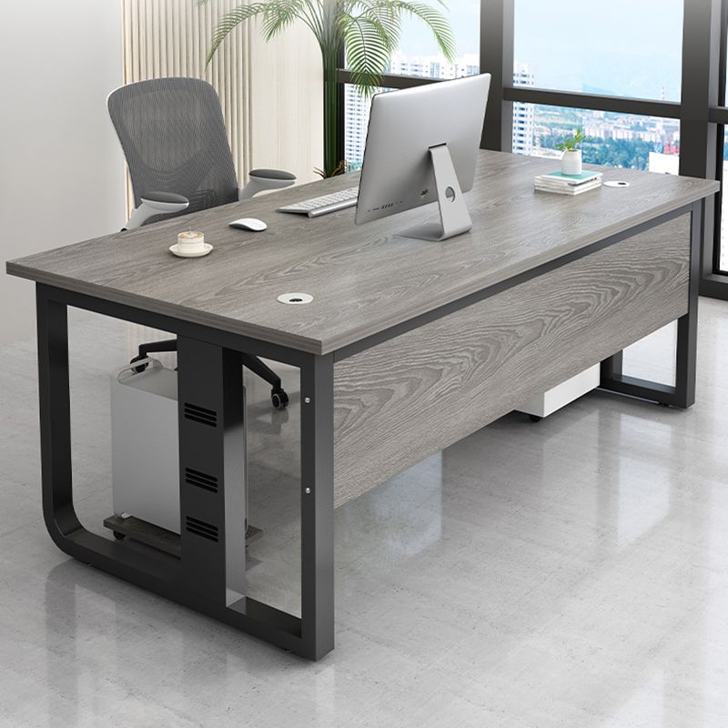 Rectangular Shaped Office Writing Table Wood with 2 Legs in Grey/Brown