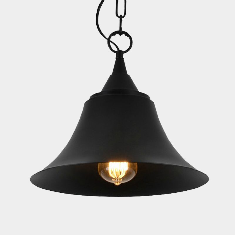 1 Head Pendant Light Industrial Restaurant Down Lighting with Bell Iron Shade in Black