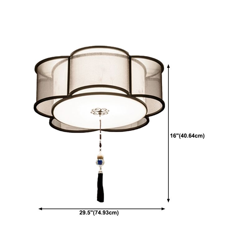 New Chinese Style Ceiling Light Geometry Shape Ceiling Lamp with Fabric Shade for Bedroom