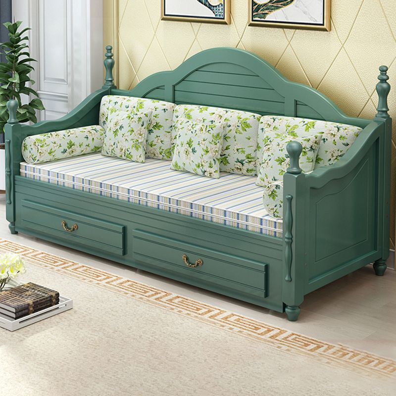 French Green/ Brown/ White Kid Bed Solid Wood Standard Bed with Storage