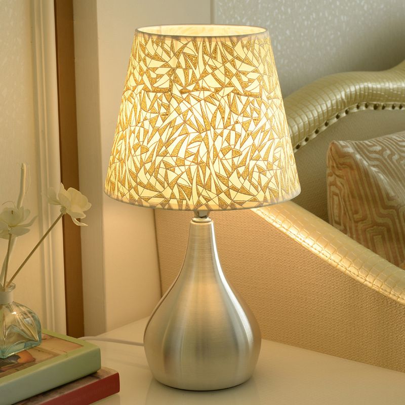 Tapered Table Light Modern Fabric Single Nickel Nightstand Lamp with Cloud/Geometric/Flower Pattern