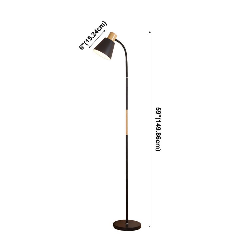 Conical Living Room Floor Lamp Metallic Single-Bulb Minimalist Standing Light