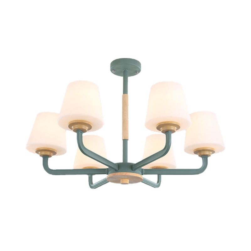 Cone Chandelier Light Fixture Modernism White Glass 3/5/6 Lights Hanging Ceiling Light in Grey/White/Green for Bedroom