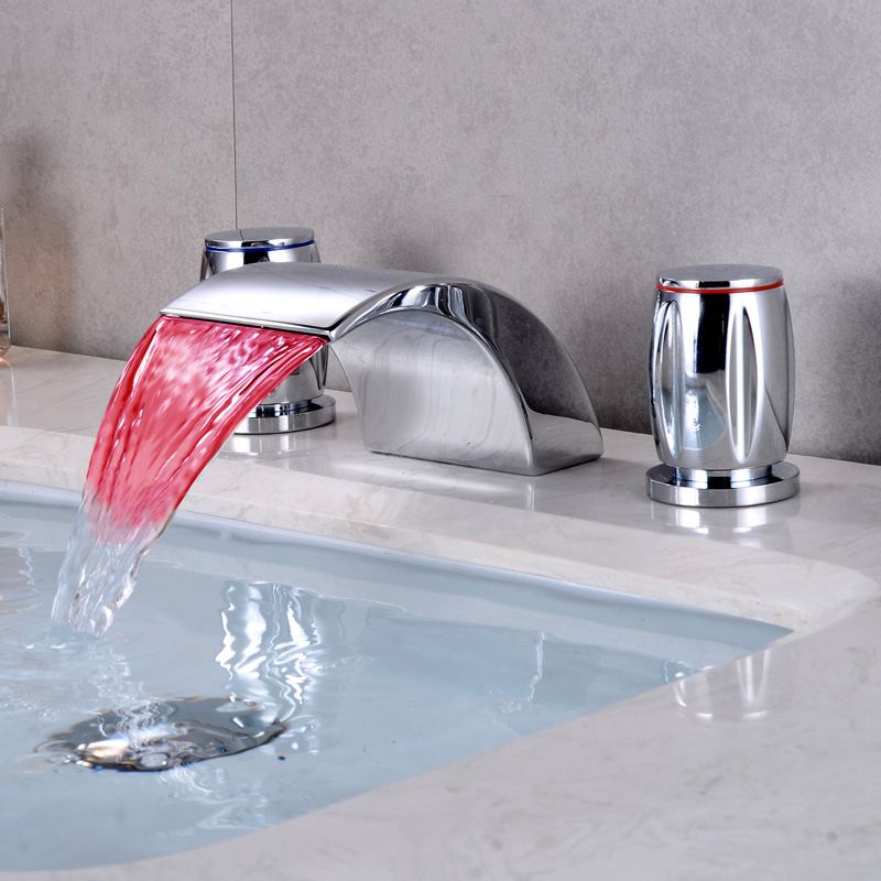 Modern Style Faucet Widespread Sink Faucet with 2 Handles and LED Light