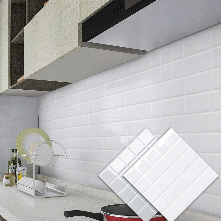 White Mosaic Peel & Stick Tile Water-resistant Kitchen Backsplash Wallpaper