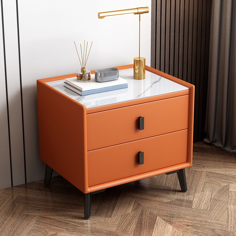 Modern Accent Table Nightstand Stone Nightstand with Drawers